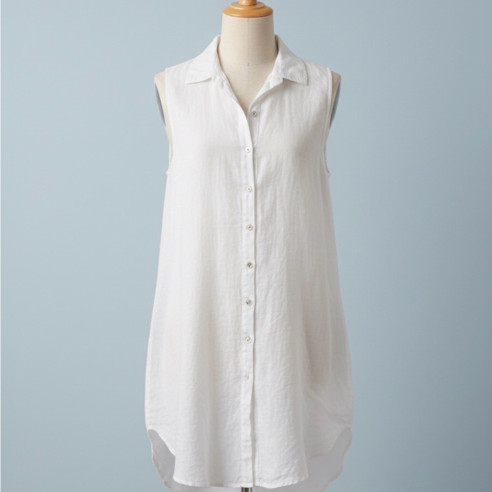 Tempo Paris 100% Linen Size M/L Made In Italy Sleeveless Shirt dress W/Lace Back